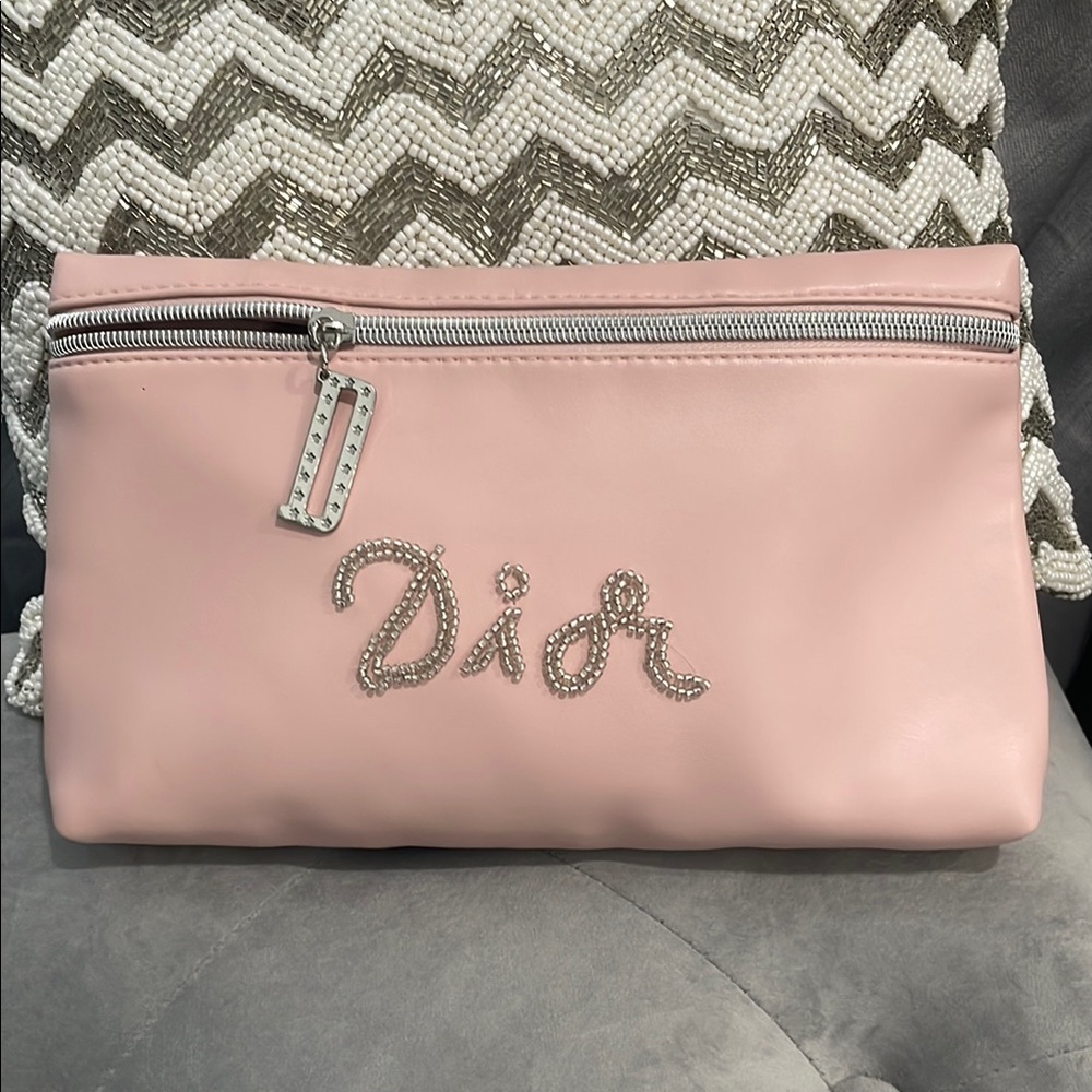 Dior Pink Cosmetic Bag with Silver Logo